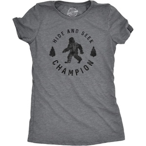 Hide and Seek Champion Funny Bigfoot Graphic Tee(Dark Grey – Womens Hide and Seek)