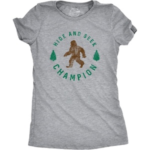 Hide and Seek Champion Funny Bigfoot Graphic Tee(Light Grey – Womens 2 Color Print)