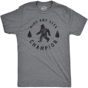 Hide and Seek Champion Funny Bigfoot Graphic Tee(Mens Dark Grey)