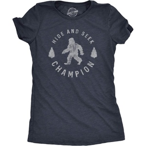 Hide and Seek Champion Funny Bigfoot Graphic Tee(Navy – Womens Hide and Seek)