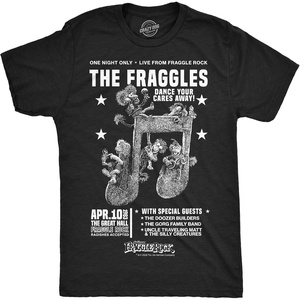 Mens Fraggle Rock T-Shirt 80s Licensed Vintage Funny Graphic Tees(Heather Black – Fraggles Concert Poster)