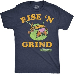 Mens Fraggle Rock T-Shirt 80s Licensed Vintage Funny Graphic Tees(Heather Navy – Rise N Grind Doozer)