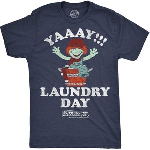 Mens Fraggle Rock T-Shirt 80s Licensed Vintage Funny Graphic Tees(Heather Navy – Yay Laundry Day)