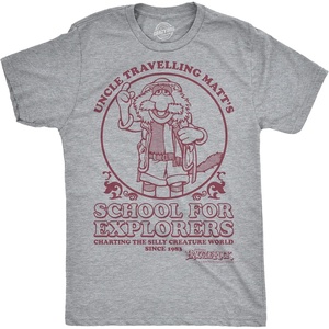 Mens Fraggle Rock T-Shirt 80s Licensed Vintage Funny Graphic Tees(Light Heather Grey – School for Explorers)